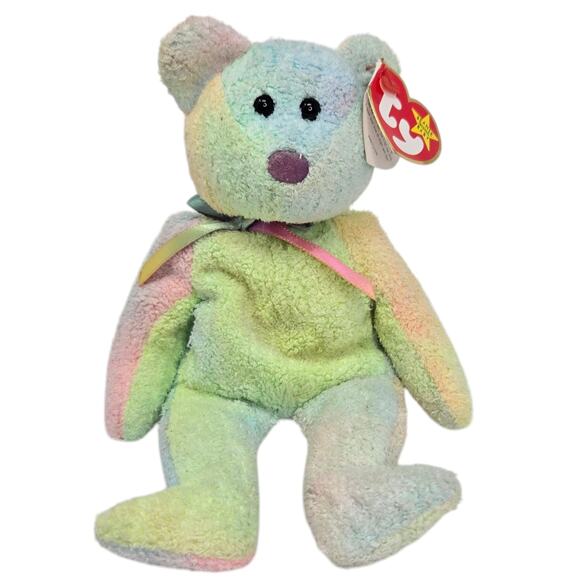 Ty Groovy Tie Dye Teddy Bear Retired Beanie Baby Stuffed Animal‎ Plush Toy 8" - Picture 1 of 8